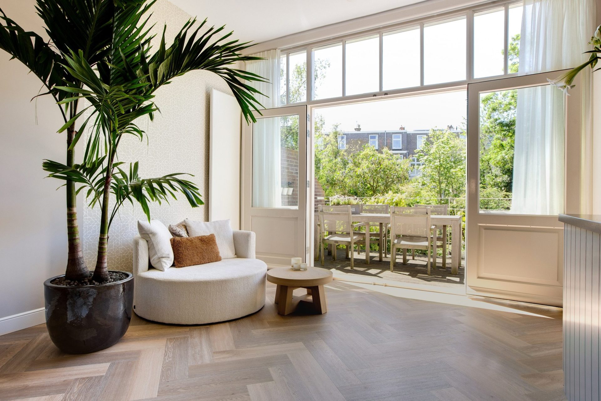 Vloer – pvc – therdex – licht hout – liggend – visgraat – houtlook – zithoek