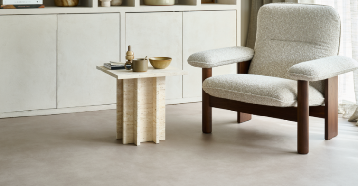 Vinyl betonlook in de zithoek