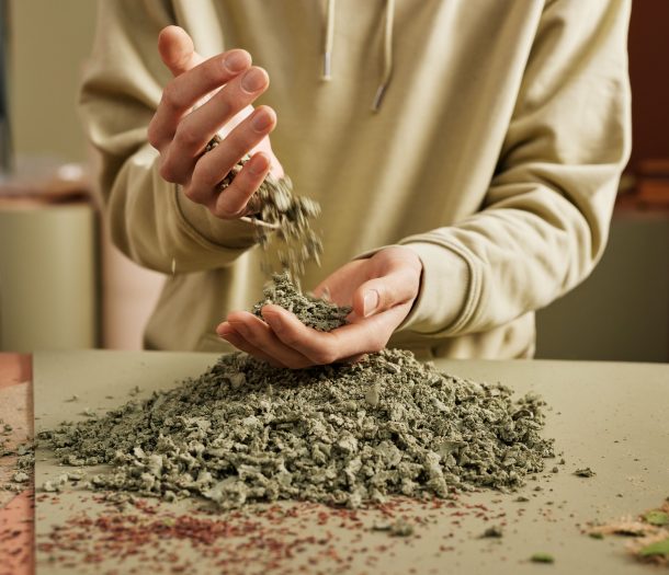Marmoleum vloer granulaat stukken detail biologisch afbreekbare vloer Marmoleum vloer granulaat stukken detail biologisch afbreekbare vloer
