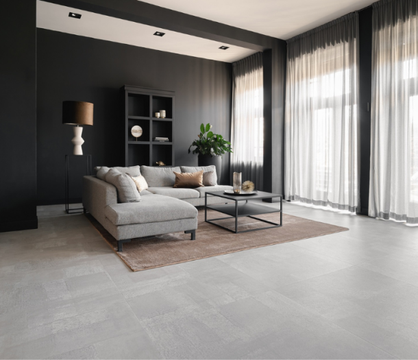 PVC betonlook vloer in de woonkamer