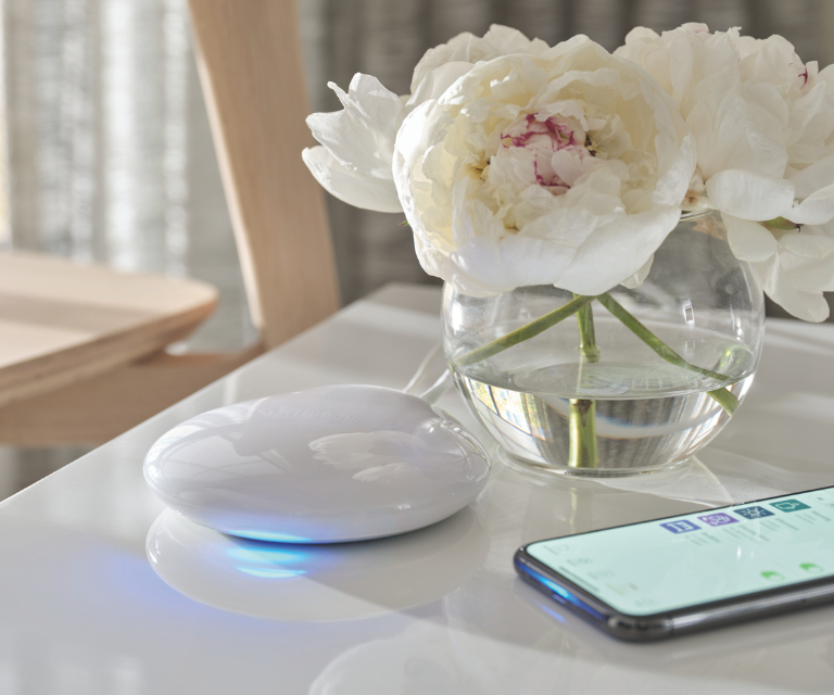 Sfeerfoto van een smartphone om elektrische raamdeco te besturen