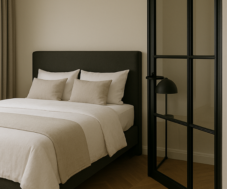 Zwarte metalen deuren in de slaapkamer