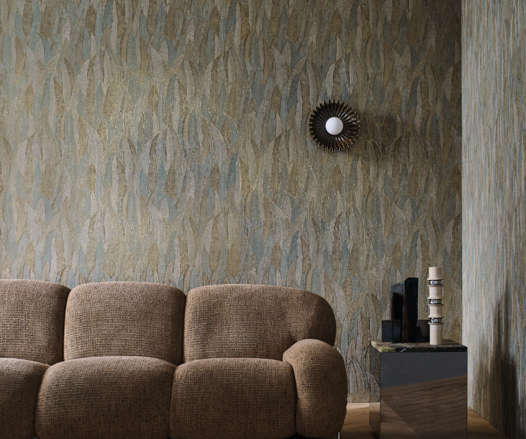 Casamance Nature - groen/bruin behang in de woonkamer