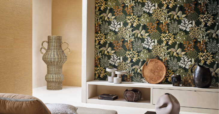 Weelderig casamance behang in de woonkamer