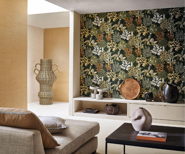 Weelderig casamance behang in de woonkamer