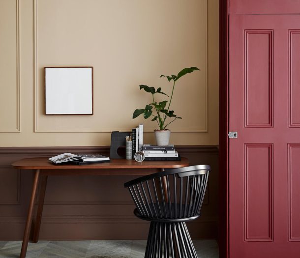 Little Greene verf zand en bordeaux rood